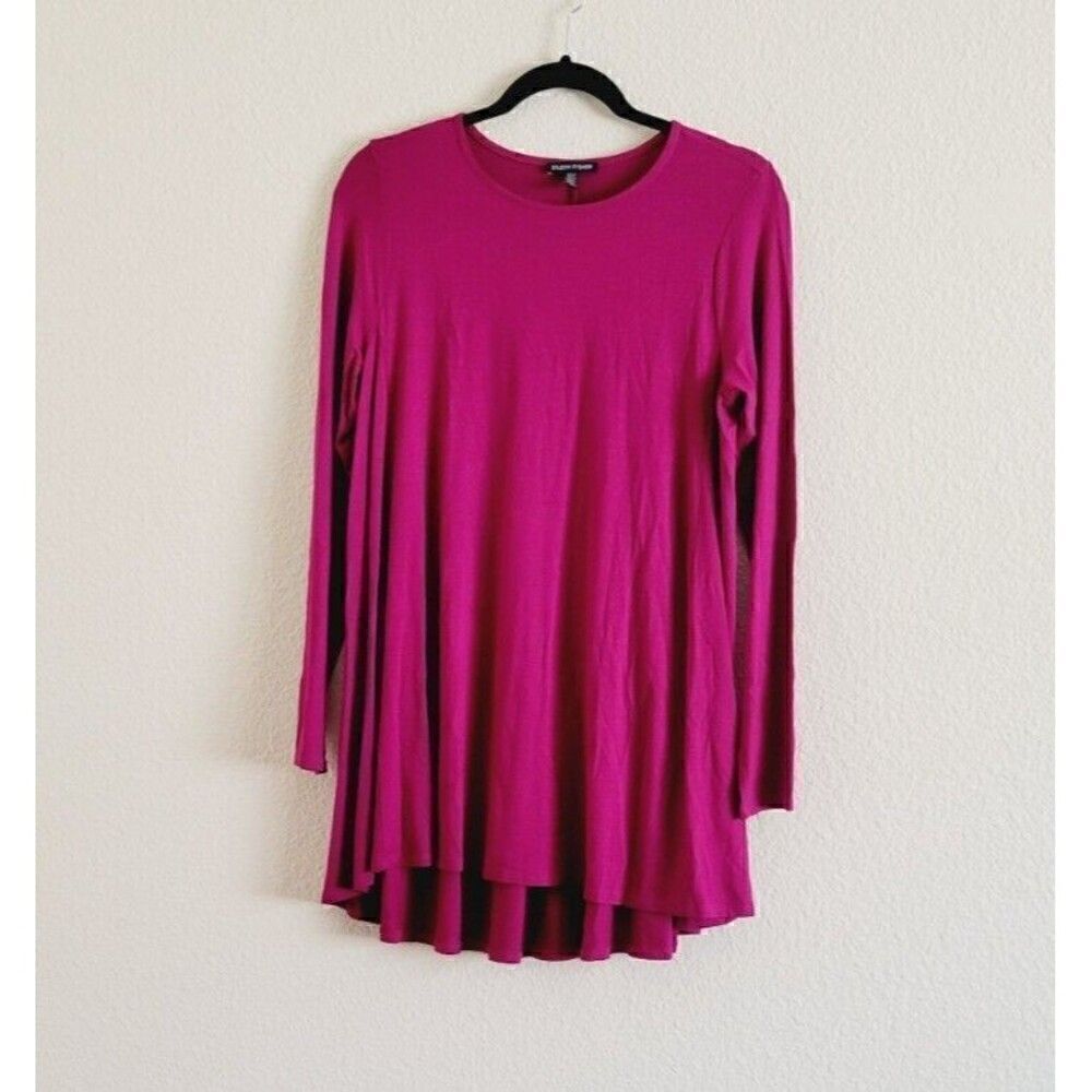 Eileen Fisher Fuchsia Long Sleeve Soft Jersey Viscose Pullover Tee Size Small